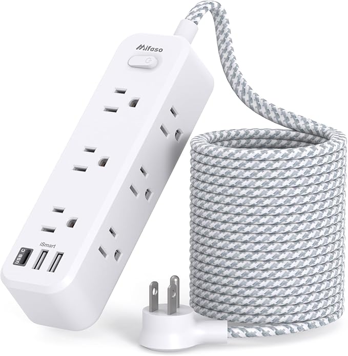 Extension Cord 25 ft, Surge Protector Power Strip, Long Extension Cord with 9 Outlets 3 USB Ports, Extension Cord with Multiple Outlets, USB Power Strip for Home, Office, Dorm Room Essentials, College