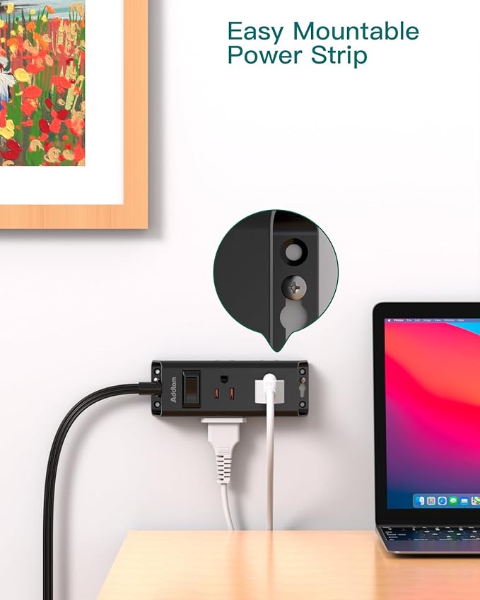 Flat Extension Cord 10 ft - Addtam Flat Plug Power Strip with 6 Outlets Extender, No Surge Protector for Cruise Ship, Dorm Room Travel Essentials, Black