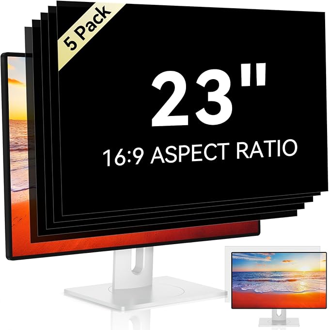 [5-Pack] 23 Inch Computer Privacy Screen for 16:9 Widescreen Monitor, Anti Glare Anti-UV Eye Protection Desktop PC LED Monitor Filter, Removable Anti-Scratch Screen Film 23in