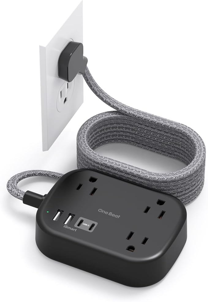 One Beat Cruise Ship Essentials,Travel Power Strip with USB C,Flat Plug Extension Cord 10 FT with 3 Outlets 4 USB Ports(2 USB C),Desk Wall Outlet Extender,Non Surge Protector for Cruise,Dorm Room,ETL