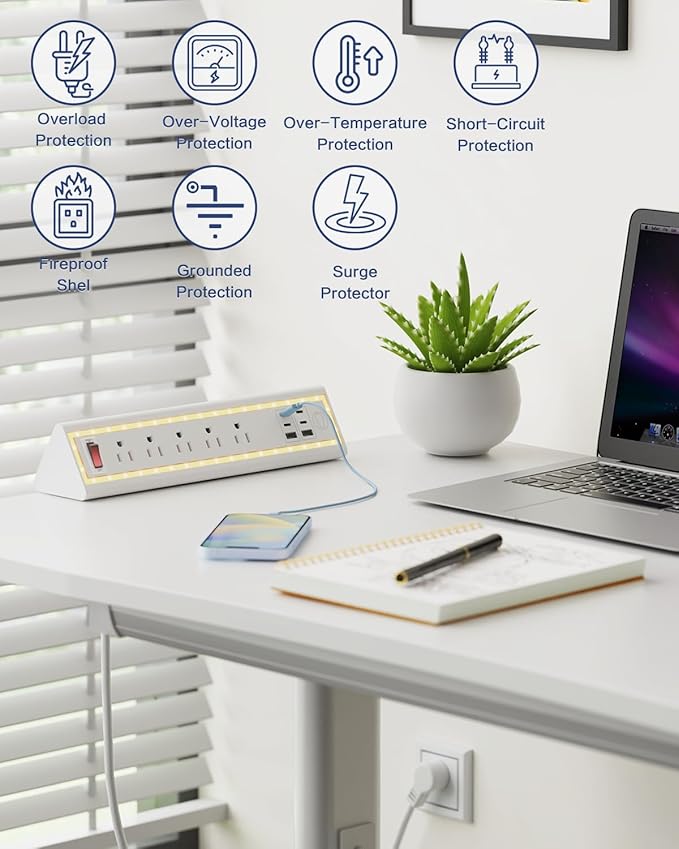 Desk clamp Power Strip (White, 5 Outlets & 6 USB Ports)