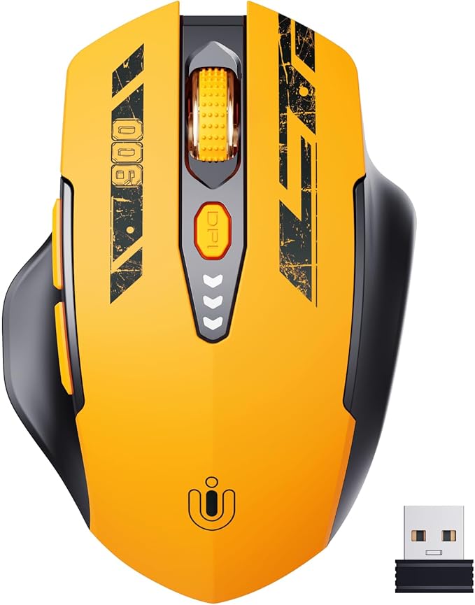 Wireless Mouse,Upgraded 2.4GHz Rechargeable (Battery Level Visible) Ergonomic Computer Mouse,4 Levels DPI, Wireless Mice for Laptop Computer(Yellow)