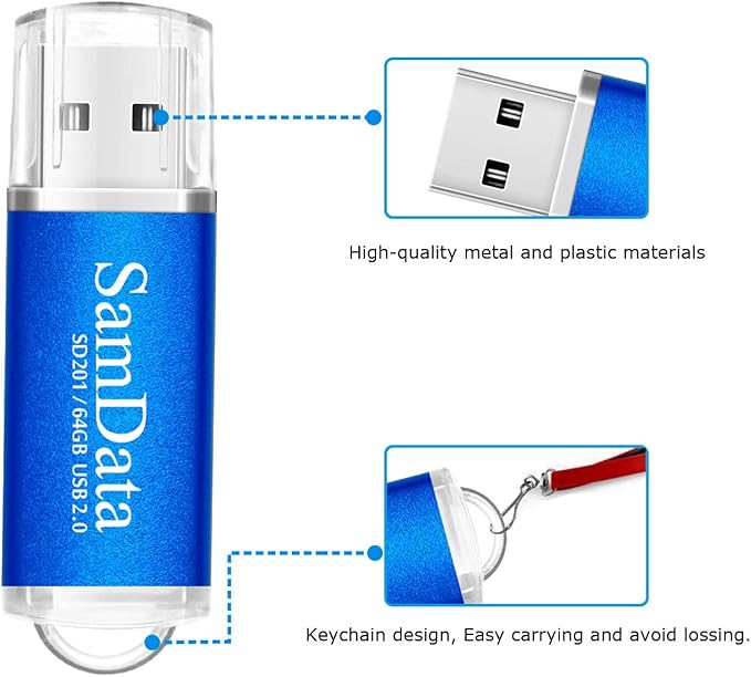 1 Pack 64GB USB Flash Drives USB 2.0 Thumb Drives Memory Stick Jump Drive Zip Drive, Blue