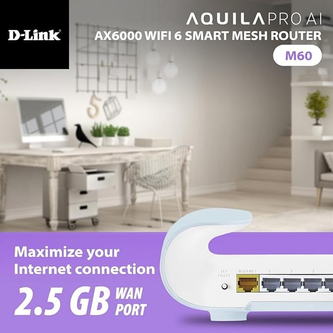D-Link AX6000 WiFi 6 Mesh System 2-Pk | Contemporary Design | High-Performance | Feature Rich | AI Enabled | Parental Controls | Covers up to 5500+ sq. ft | Router (M60/2)