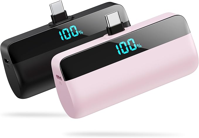 [2-Pack] Mini Portable Charger for iPhone 16/15 Series, Upgraded 5500mAh 3A PD Fast Charging USB C Power Bank, LCD Display Battery Pack Compatible with 16/16 Pro Max/15/15 Pro Max Samsung Android etc