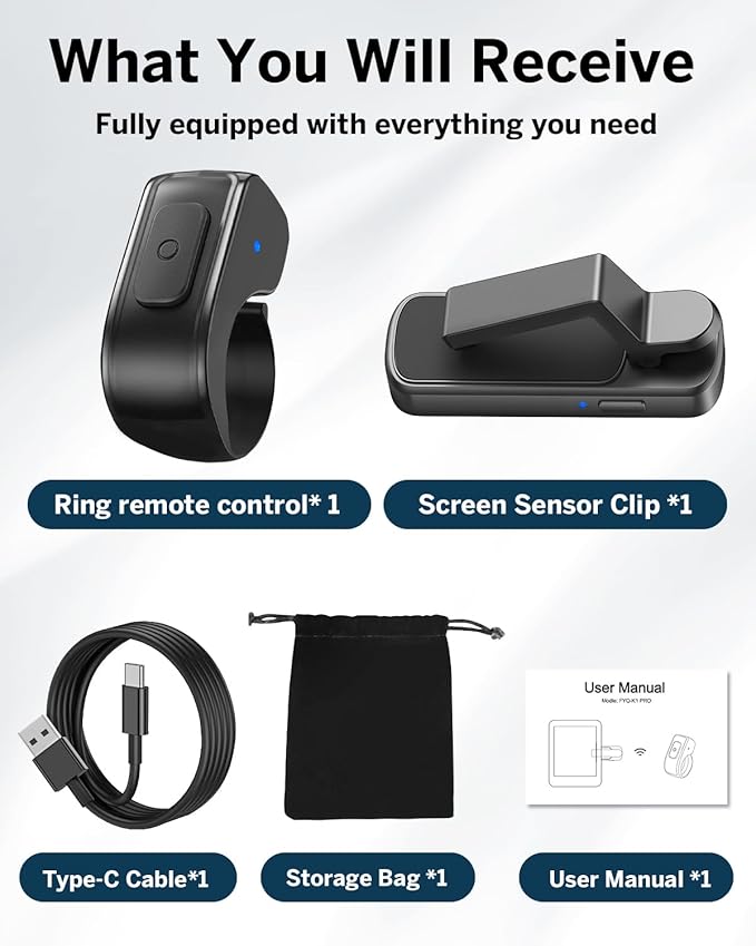 [Case-Friendly] Remote Control Page Turner Ring for Kindle Paperwhite Oasis Scribe Kobo eReaders, Camera Camcorder Remote Controls, Page Turner Clicker for iPhone ipad Tablets with Storage Bag
