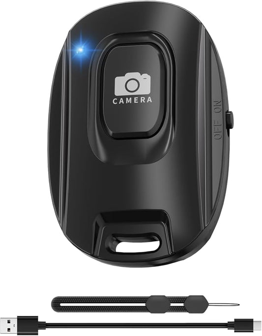 MAIRAN Rechargeable Wireless Camera Remote Shutter for iPhone and Android Smartphones, Bluetooth Phone Remote Control,Selfie Button for Photos and Videos Charging Cable and Wrist Strap Included-Black