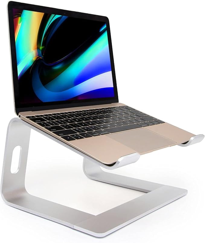 Ergonomic Aluminum Laptop Stand - Detachable Mount Riser Compatible With MacBook Pro/Air, HP, Lenovo, Samsung, Huawei - All 10-17.3" Notebooks (Silver)
