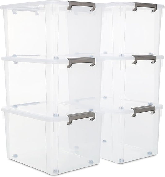 Citylife 6 Packs 58.1 QT Plastic Storage Bins with Lids Large Stackable Storage Containers for Organizing Clear Storage Box for Garage, Closet, Kitchen