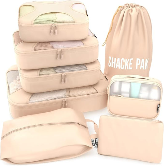 Shacke 8 Set Packing Cubes for Travel Lightweight Luggage Organizer (Cream)
