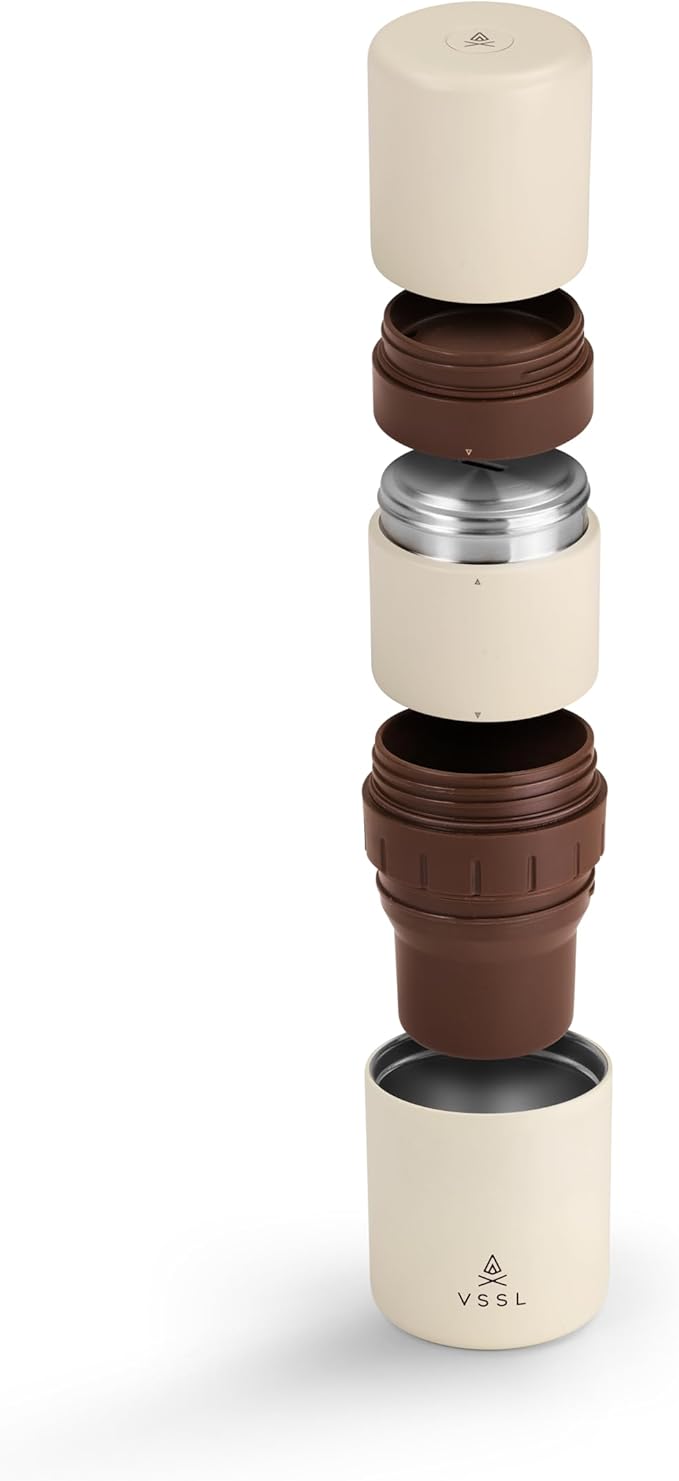 Nest Pour Over Coffee Kit | Coffee Maker for Camping | All-In-One Travel Pour Over | Transportable Dripper, Two 10oz Stainless Steel Travel Mugs | Compact Storage & Adventure Ready | Sahara