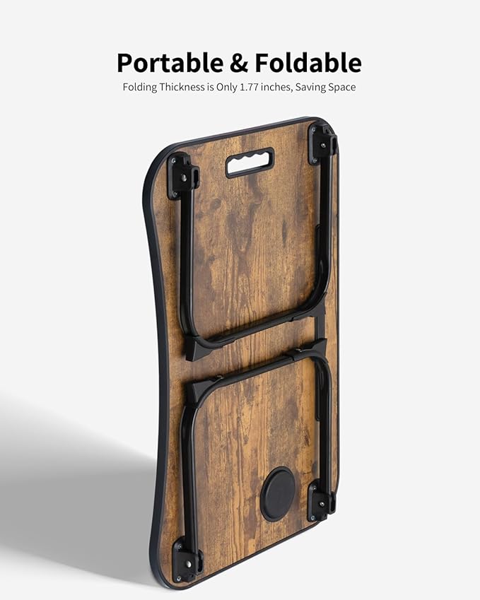 Foldable Lap Desk, Laptop Bed Desk, Portable Lap Table, Laptop Bed Table with Cup Holder & Tablet Slot & Lifting Handle for Working Writing Drawing & Eating - Rustic Brown