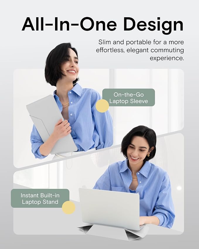 MOFT Laptop Carry Sleeve, 2-in-1 Laptop Bag & Stand for 13" MacBook Air/Pro & Dell/HP/Lenovo/Asus, Stylish Slim Computer Sleeve Bag with Expandable Storage for Computer Accessories, Misty Cove