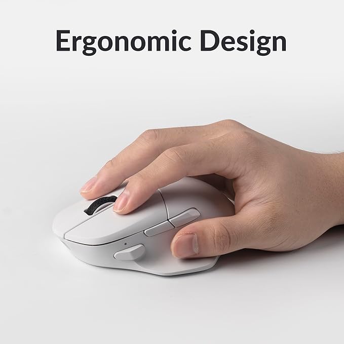 Keychron M7 Wireless Computer Mouse, 26K DPI Optical Computer Mouse, 2.4 GHz/Bluetooth/Wired with Macro Button 63g Lightweight Ergonomic, Up to 70 Hours Worktime for Laptop macOS/Windows - White