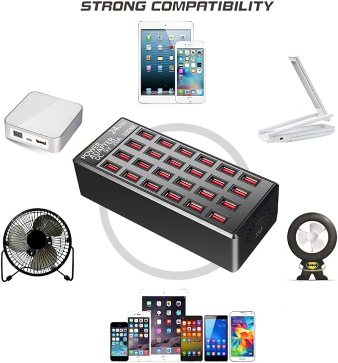 100w 24(20A) Port, USB Fast Charging Station,Travel Desktop USB Rapid Charger,Multi Ports Charging Station Organizer Compatible with Smartphones,Tables,and More Devices