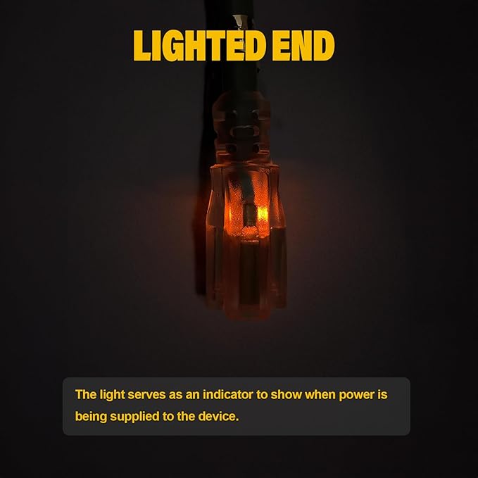 EP 25 ft Lighted Outdoor Extension Cord - 12/3 SJTW Heavy Duty Yellow Extension Cable with 3 Prong Grounded Plug - 15AMP Power Cord for Lawn, Garden, Appliances