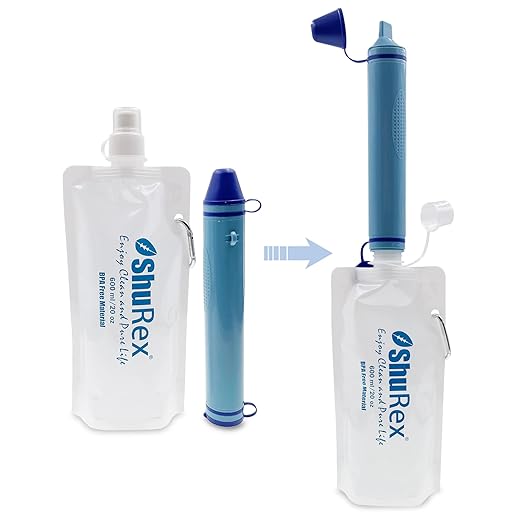 4 Pack 20oz/ 600ml Collapsible Water Pouch for Sawyer Squeeze Mini Water Filtration System, Compatible with Membrane Solutions and Other Water Filter Straw; Foldable Water Bottle, Reusable, BPA-Free
