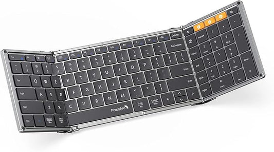 ProtoArc Foldable Bluetooth Keyboard, XK01 Folding Wireless Portable Keyboard with Numeric Keypad, Full-Size Travel Keyboards for iPad Tablet Smartphone Laptop PC Windows iOS Android, Space Gray