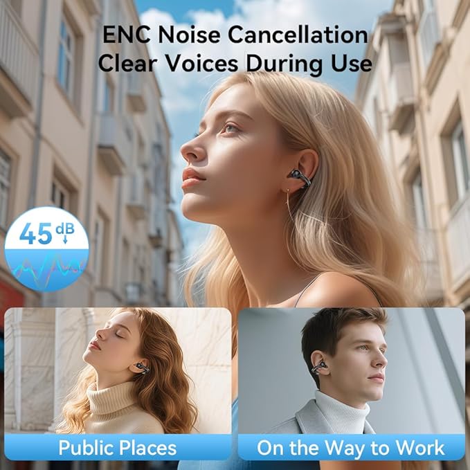 Open Ear Earbuds, Bluetooth 5.4 Clip On Headphones,with Mic, 56H Playtime, IPX5 Waterproof, Clip-On Fit, Clear Audio, for Small Ears, Workout Sports Running(Black)