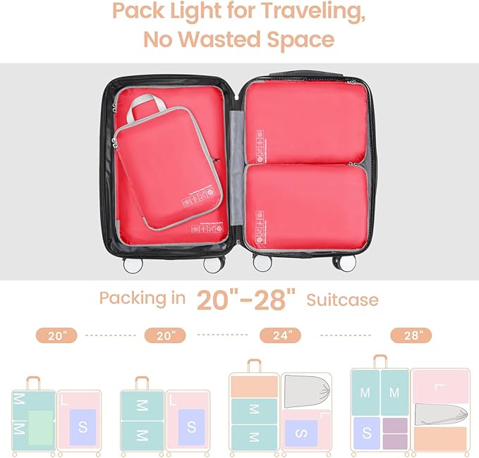 Cambond Compression Packing Cubes for Travel Women - Travel Bags Luggage Organizers Travel Essentials Compression Cubes for Travel Carry on Suitcases Organizer