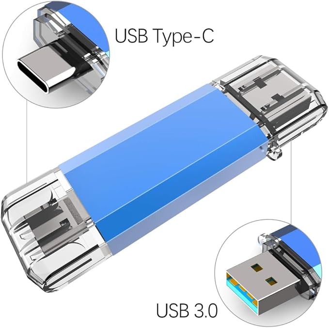 KOOTION 256GB USB C Flash Drive Dual USB 3.0 + Type C Thumb Drive OTG Jump Drive 2 in 1 Memory Stick for Smartphone/Laptop/Tablet/iPhone 15 - Blue