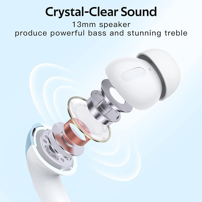 TAGRY Bluetooth Headphones True Wireless Earbuds 60H Playback LED Power Display Earphones with Wireless Charging Case IPX5 Waterproof in-Ear Ear buds with Mic for TV Smart Phone Laptop Computer Sports