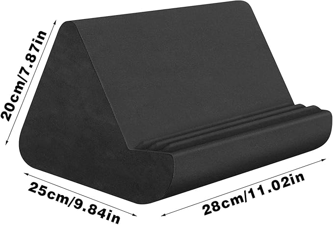 Soft Tablet Stand Pillow with Pocket,Adjustable 3 Viewing Angle,Lazy Holder for Bed Sofa,Compatible with iPads Tablets eReaders Smartphones Books Magazines (Black)