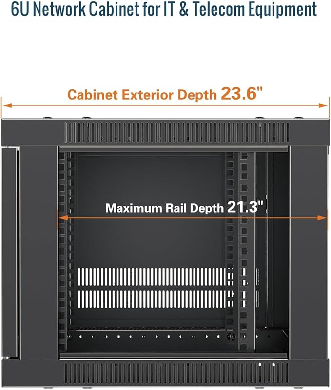 Tecmojo 6U Wall Mount Rack Cabinet, Heavy-Duty 176 Lbs High Load Capacity, 19” Enclosed Server Network Rack with Glass Door, 23.6” Deep – Elite Collection