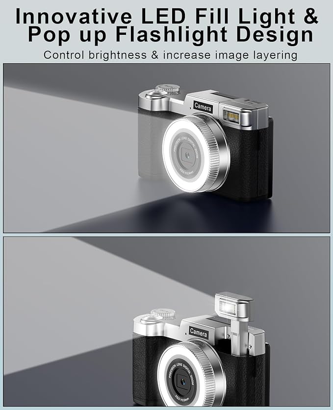 FLATIC Digital Camera, 4K 64MP Cameras for Photography with 64GB Card, 18X Zoom Autofoucs Vlogging Camera for YouTube with 180° Flip Screen, Compact Vlog Travel Camera Kit for Beginner, Teens