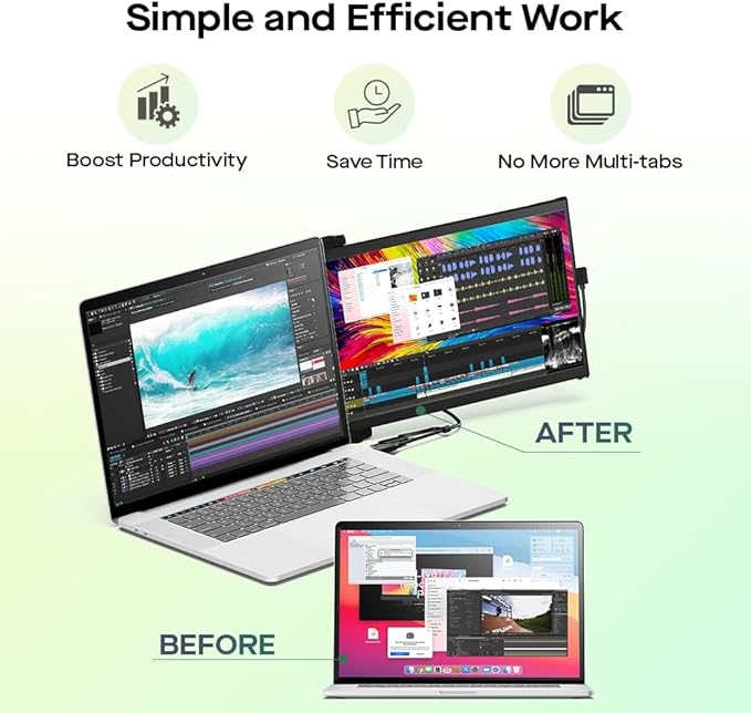 Mobile Pixels 2025 Duex Max DS 14.1'' FHD 1080p Laptop Screen Extender, USB Type-C/HDMI Ports, Portable Monitor for 14'' to 17 Inch Laptops, Compatible with macOS/Windows/Apple/Android/Switch(Black)