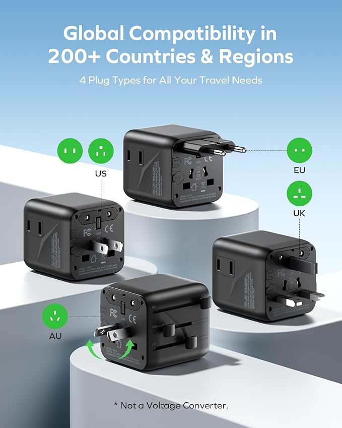 MOMAX Mini Universal Travel Adapter Worldwide, 2 AC, All European Travel Plug Adapter UK, Travel Essentials for US to Europe Adaptor, All-in-One Wall Charger for AUS JP, Over 200 Countries