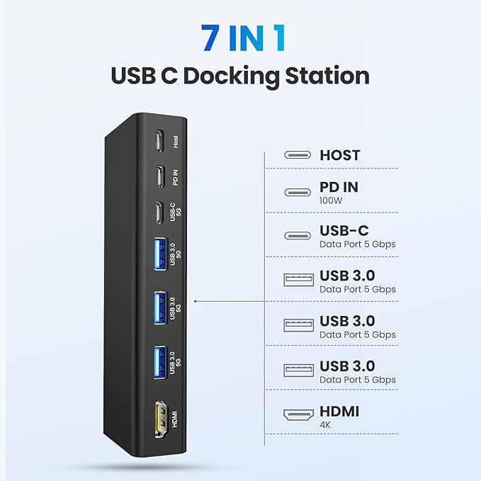 tounee Laptop Stand with Detachable USB-C Hub, 100W PD Charging, 4K@60Hz HDMI, 3 USB Ports, Ergonomic Laptop Holder Docking Station for 10-17" Laptops, MacBook & More (Black)