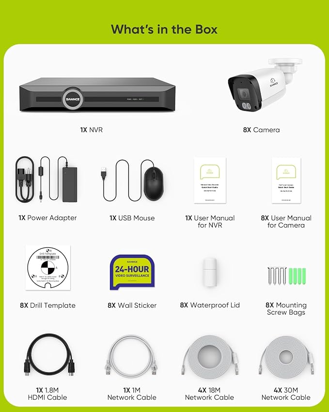 SANNCE 5MP PoE Security System, 8CH 6MP Surveillance NVR with 8PCS 5MP HD Weatherproof Bullet Cameras with H.265 Video Compression, Smart IR LED, APP Push Alert, Remote Access (NO HDD)