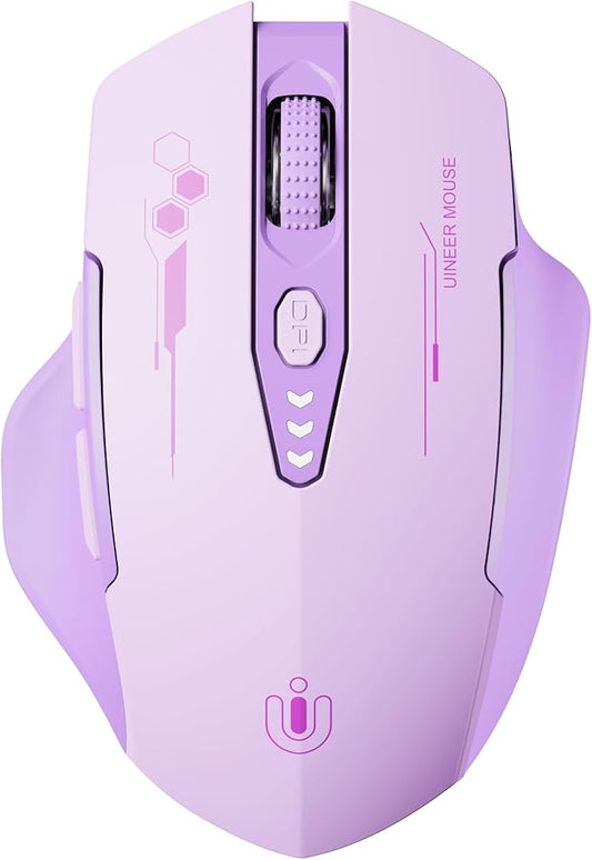 Wireless Bluetooth Mouse,[Upgraded] Rechargeable Computer Mice (BT 5.0/4.0+2.4G Hz) with Visible Battery Level, 4 Adiustable DPl, Portable PC Mouse for MacBook Chromebook,Purple