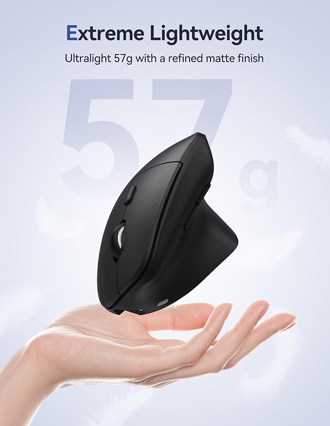 TECKNET Ergonomic Mouse, Wireless Vertical Mouse, 4800 DPI, Rechargeable Bluetooth Mice for Carpal Tunnel Right Hand, 3-Device Connectivity for Laptop, PC, MacBook, Black