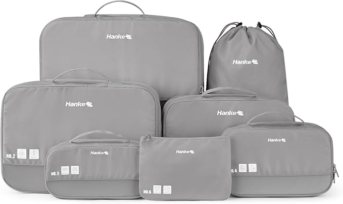 Compression Packing Cubes (Pack of 7), Expandable Luggage Organizer Bags, Hanke Packing Cubes for Travel, Double Zipper Durable Travel Packing Organizers for Suitcase Backpack and Carry-On