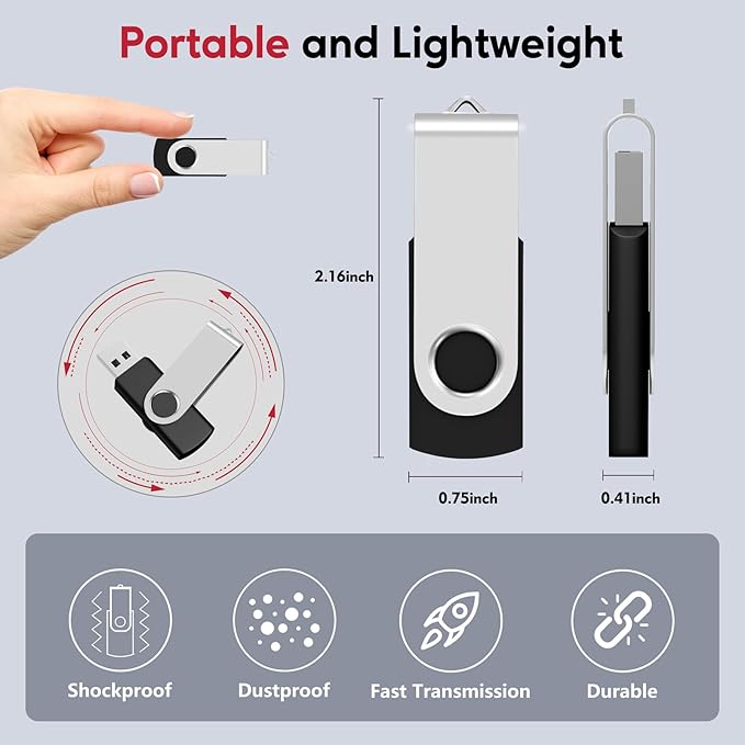 AreTop 20-Pack Flash Drive 256MB Bulk Thumb Drives USB 2.0 Metal Memory Sticks with Lanyard,Portable Keychain Jump Drive Multipack for Date Storage at Home & The Office Black