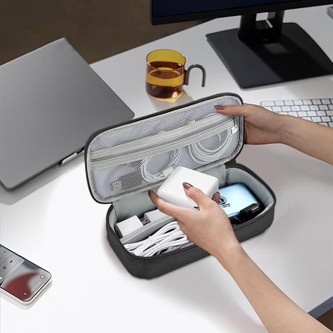 Teskyer Electronics Organizer Travel Case, Waterproof Portable Tech Accessories Pouch with Organized Compartments for Cables, Phone, Chargers, Earphone, Black