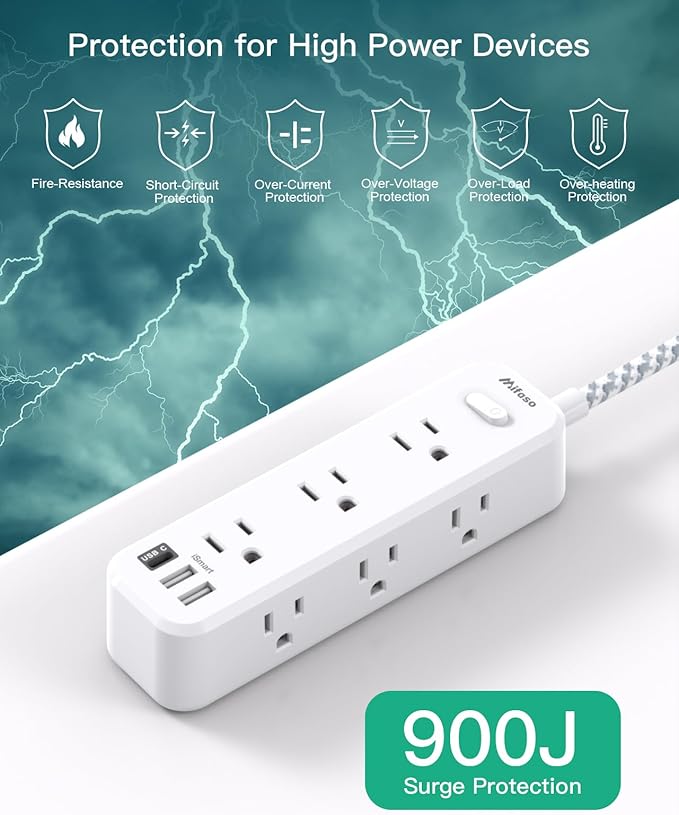 Extension Cord 25 ft, Surge Protector Power Strip, Long Extension Cord with 9 Outlets 3 USB Ports, Extension Cord with Multiple Outlets, USB Power Strip for Home, Office, Dorm Room Essentials, College
