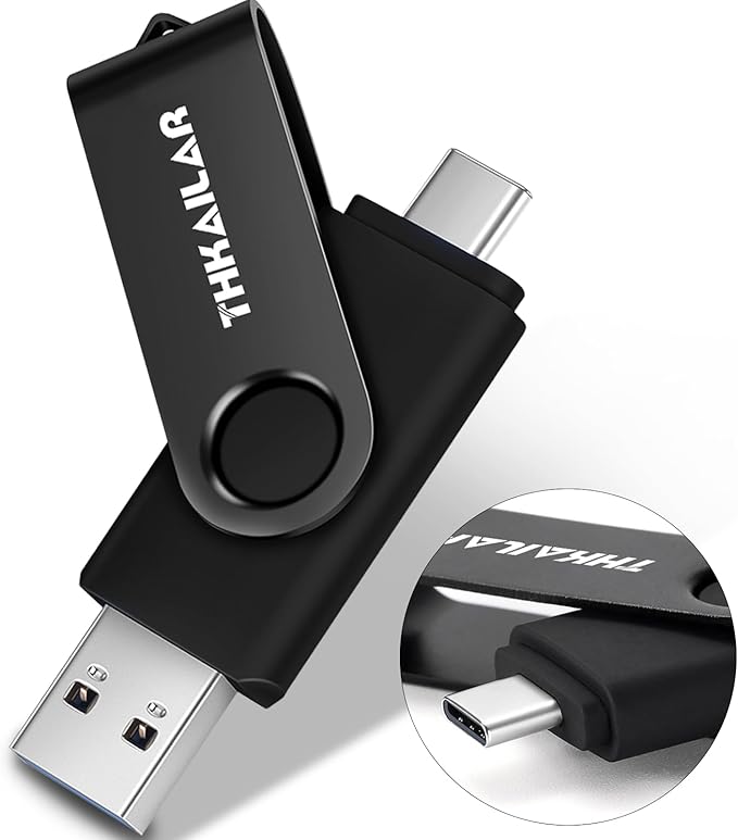 Thkailar 256GB USB 3.1 Flash Drive-2 in 1 USB C Flash Drive Compatible with Android Phone PC Galaxy Mac Pro Laptops PC High Speed Data Transfer(Black)