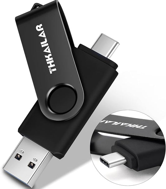 Thkailar 256GB USB 3.1 Flash Drive-2 in 1 USB C Flash Drive Compatible with Android Phone PC Galaxy Mac Pro Laptops PC High Speed Data Transfer(Black)