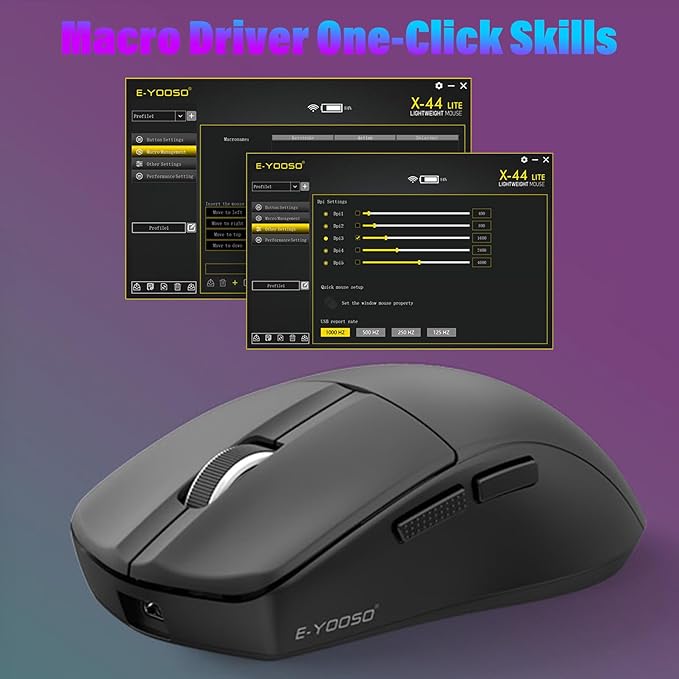XuanGui Wireless Gaming Mouse,2.4G/BT/USB-C Wired,5-Level DPI 4000 Max,50g Lightweight,1000Hz Polling Rate,Macro Program,Side Buttons,44-Hour Battery Life,For Laptop/PC/Computer/Mac/Tablet (Black-2)