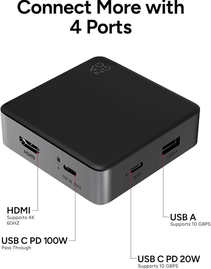 ZAGG 4-Port Hub - Versatile USB-C PD, USB-A HDMI Adapter, High-Speed Charging & 4K Display Support, Compact for Travel, Compatible with Windows, macOS, iPadOS, ChromeOS, Android