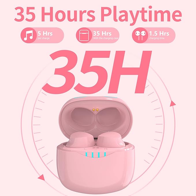 Wireless Earbuds Pink Bluetooh Earbuds with Mic Noise Reduction 36H Playtime IPX5 Waterproof Headphones in Ear Stereo Ear Buds Earphones for Sport,fit for Girls Women