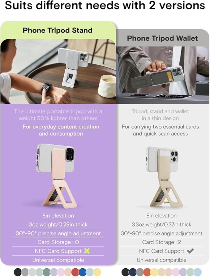 MOFT Phone Tripod Wallet for iPhone, Mulit-Angles, Lightweight & Portable Phone Stand, MOVAS Vegan Leather Magnetic Wallet, Strong Magnets, NFC Card Holder,Travel Essential, Peony (with Card Slot)