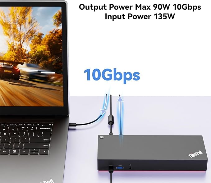 ThinkPad 40AF0135 Universal Hybrid USB-C with USB-A Adapter Docking Station for Lenovo Laptops, Dual Monitor, Comes with ITSPWR HDMI 4K Cable + DP Cable+ Cleaning Cloth