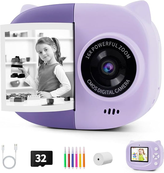 Rongta Instant Print Camera for Kids, Children Portable Photo Printer for Birthday Gifts, Kids Toys, 2.4 Inch Screen Kid Digital Camera for Girls Boys Age 3 4 5 6 7 8 9 10 (Purple)