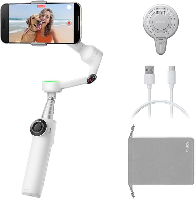 Insta360 Flow 2 Pro Magnetic Mount Bundle - Foldable AI Phone Gimbal, Track in 200+ iOS Apps, Multi-Person & 360 Pan Tracking, Built-in Tripod/Selfie Stick, iPhone/Android Stabilizer