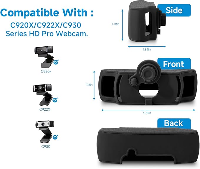 Webcam Cover for Logitech C920x HD Pro Stream Webcam - Premium Silicone Privacy Shutter Case for Logitech C920 C922 C930 Series Web Camera Lens, (1 Pack, Black)