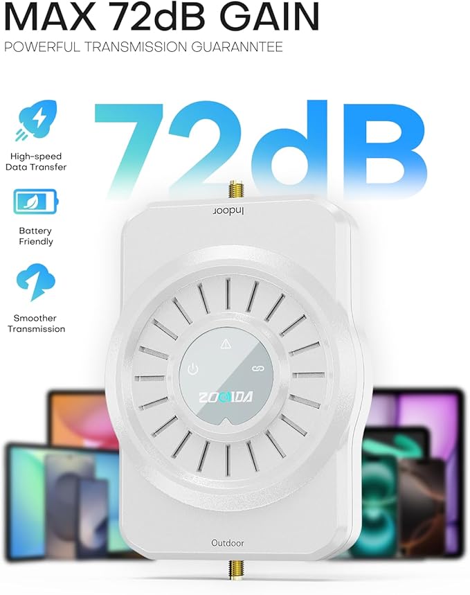 Cell Phone Signal Booster for Home Multi-Room, ZORIDA Cell Phone Booster for All U.S. Carriers Home Office, Boost 5G 4G for Verizon,72dB High Gain Antennas, Verizon, AT&T, T-Mobile App Support